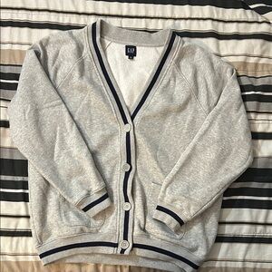 GAP Light Gray Cardigan with Navy Trim